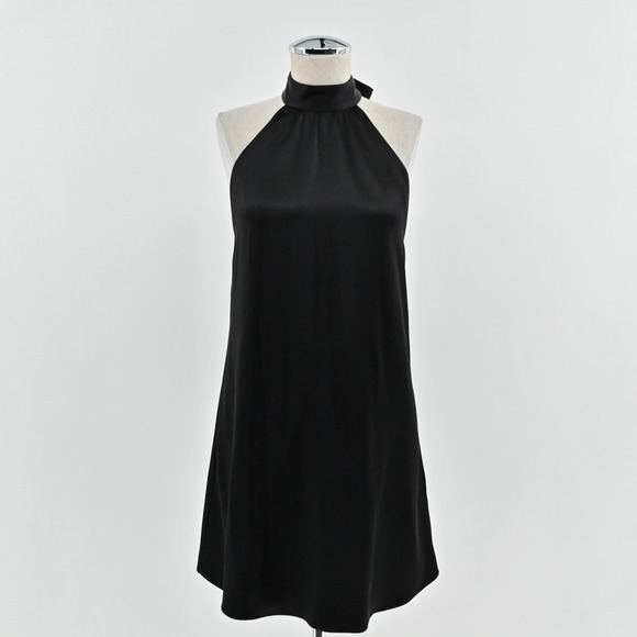 Alice Olivia Crystal High Tie Neck Halter Dress Size S Black Satin Sleeveless - Picture 1 of 13